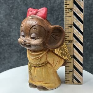 Stow Ceramic Mouse Angel Figurine Gold Robe Red Bow Collectible Decorative